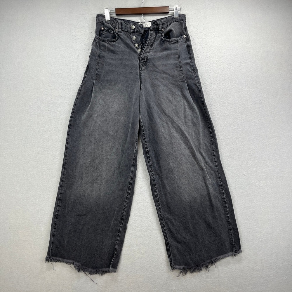 We The Free People Jeans Women 26 Acid Wash Wide Baggy Raw Hem Button Fly Street